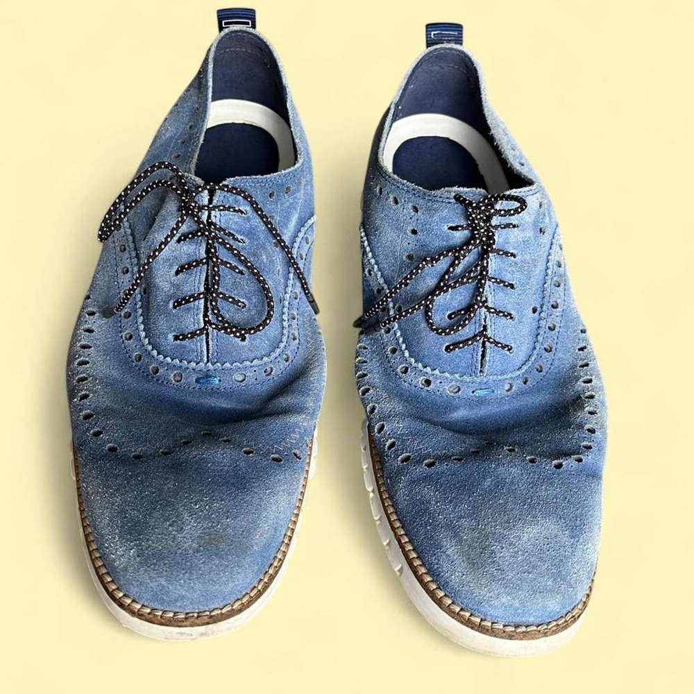 Cole Haan Grand OS Zerogrand Blue Suede Wingtip Brogue Shoes C27495 Mens 11.5